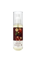 A 3.4 fl oz bottle of Natuology Dry Oil Blackberry Rhombeann Reminding Body Oil, featuring a clear cap, white pump, and a label with illustrations of berries and pomegranate on a white background.